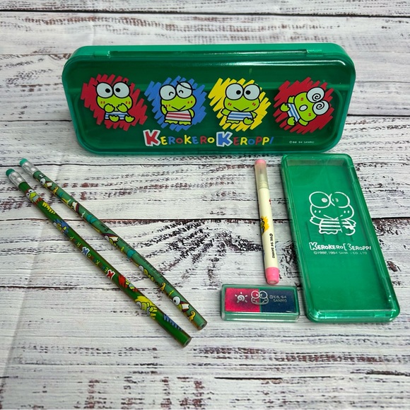Sanrio Other - Vintage Sanrio Kero Keroppi Pencil Case With Extras PLEASE READ